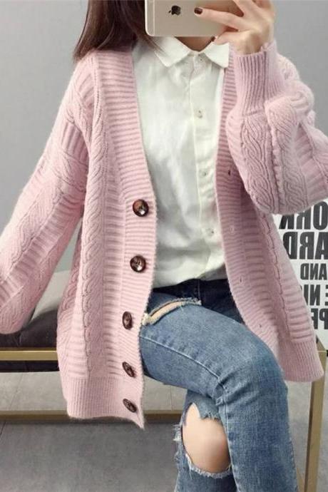 Sweater cardigan jacket female loose Korean student spring autumn 2021 new trend round button net red hot sale 