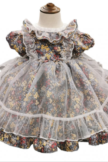 Summer Baby Girl Lolita Princess Kids Dress Ball Gown Evening Dress Floral Gauze Birthday Party Tutu Princess Children Dresses