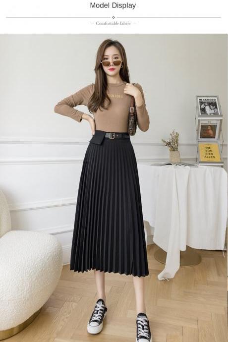2021 Mid-length women Skirts Fashion Solid Spring Summer Pleated Skirts 
