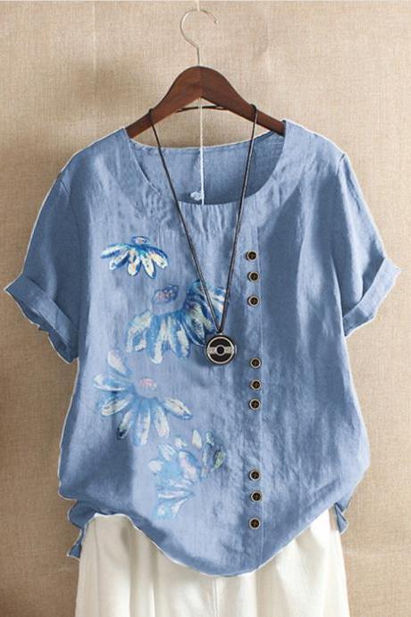 2021 Ladies Casual T-shirt Sunflower Print Short-sleeved High-heel Summer Short-sleeved T-shirt