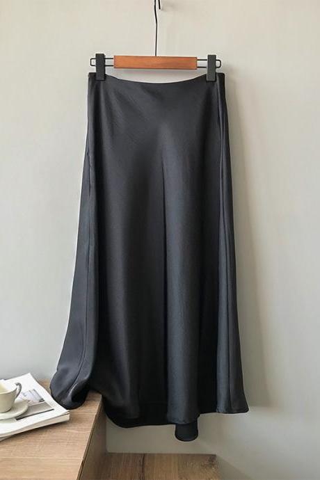 2021 Spring Satin Women High Waist Skirt With Hip Fishtail Retro Long Skirt