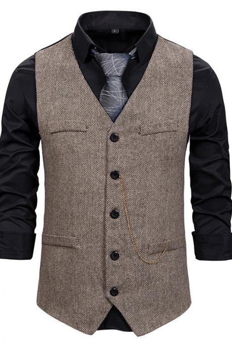 Men Suit Waistcoat herringbone single-breasted Slim Fit Vest Wedding Business Casual Sleeveless Coat 