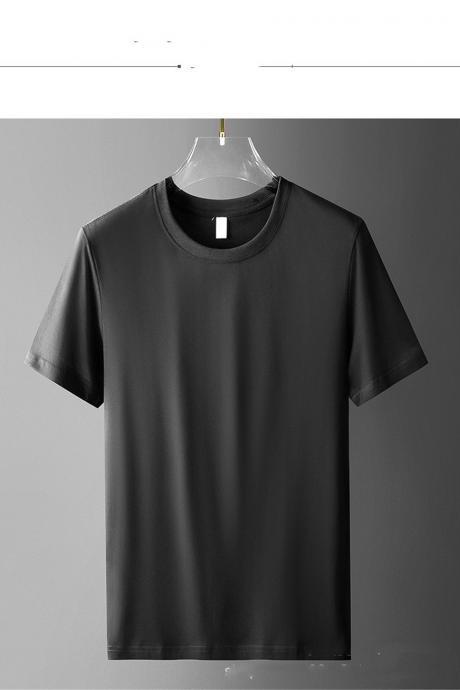 Summer Ice Silk Cotton Short-sleeved T-shirt Men Half-sleeved Solid Bottoming Shirt Top Breathable Sports Thin Compassionate Shirt