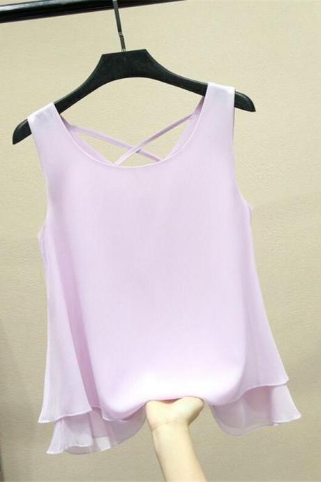 Women Vest 2022 Summer New Style Round Neck Bottoming Shirt Large Size Loose Chiffon Top Wear Casual Tank tops