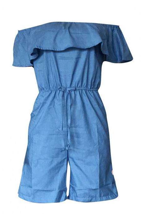  style women short one-shoulder jumpsuits ruffled plus size short jeans Rompers Bodysuit