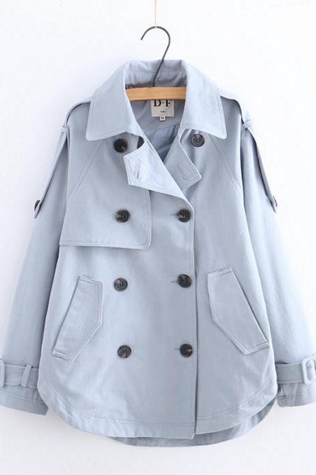 women coat Japanese double-breasted long-sleeved windbreaker loose college style short coat top