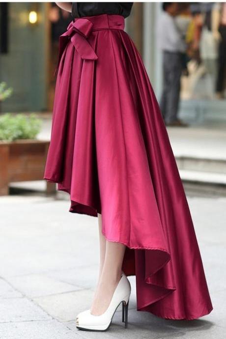 Style Irregular Women Skirt With Gorgeous Bow Hi-lo Solid Dovetail Skirt