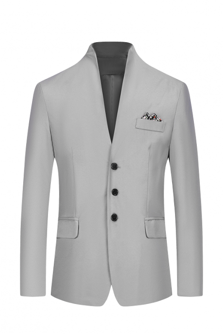 Fashion Men&amp;#039;s Slim Fit Suit Jacket Solid Color Stand Collar Business Suit Gentleman Suit Jacket