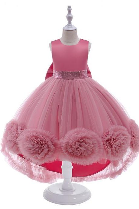  Flower Girl Dresses For Wedding Party Tulle First Communion Kids Clothes Tulle Flowers Children Graduation Prom Gown