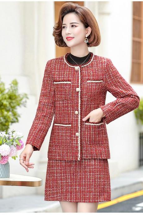  New spring autumn women 2-piece set coat short small suit suit loose top+skirt
