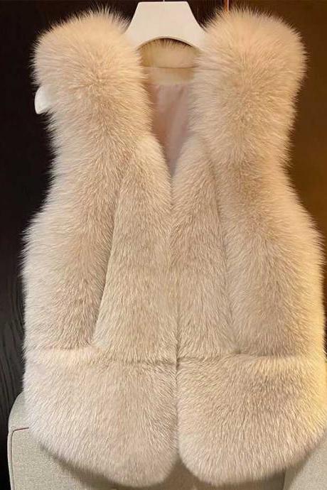 Small winter leather vest women short fur fashion stitching vest young models vest 
