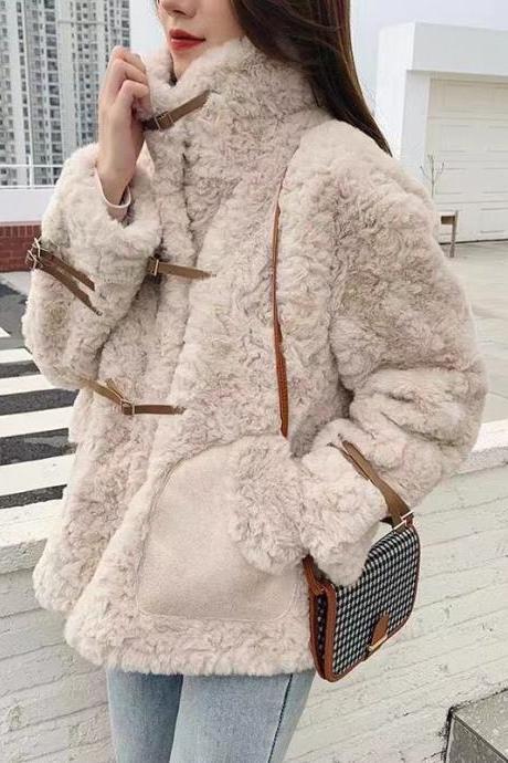 Fur One-piece Lamb Fur Women Coat Female Winter Small Rabbit-like Plush Short Fur Coat