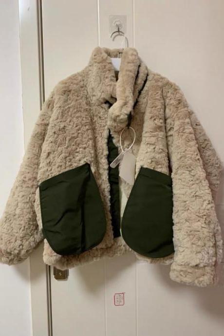 Winter Women Lamb Fur Coat Fur One Plush Winter Female Imitation Rabbit Fur Coat