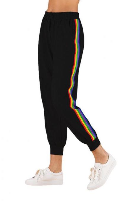Rainbow Striped Hip-hop Graphic Sweatpants 2021 Women&amp;#039;s Jogger Trousers Harajuku High Waist Loose Casual Pants Sweatpants