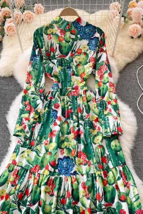 2021 New Autumn Fashion Temperament Vestidos Women's Lapel Long-sleeved Slim Retro Midi Dress