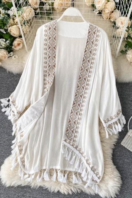 Women Bohemia Vintage National Wind Embroidery Cardigan Jacket Female Running On Vacation Tide Top