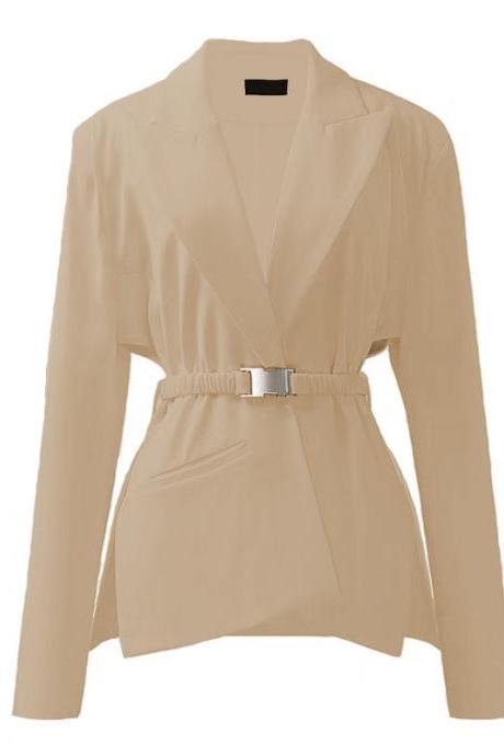 Hot women suit coat urban office casual work waist V-neck long-sleeved solid coat