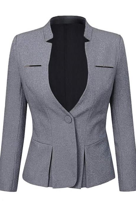 Women New Frilled Single Button coat Lightweight Slim Work Office Jacket Suit coat
