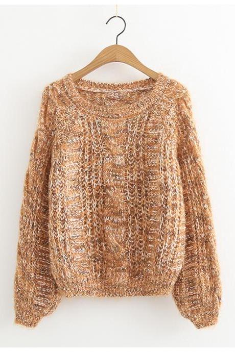 High waist short lantern sleeve sweater women loose autumn pullover bottoming shirt top student sweater coat