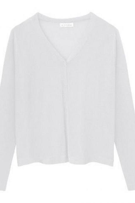  Women Long Sleeve Cardigan Summer Cropped Knitted V Neck Thin Silk Blouse Sunscreen Shirt Tops 