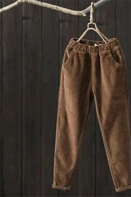 Women Autumn Winter Corduroy Cargo Pants Elastic Waist Vintage Harajuku Korean Casual Trousers Female 90s Streetwear