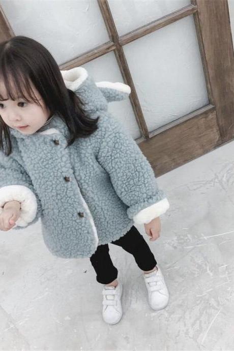 Lamb wool plus velvet padded cotton clothing children's clothing jacket winter baby girl winter clothing middle small children to keep warm coat 