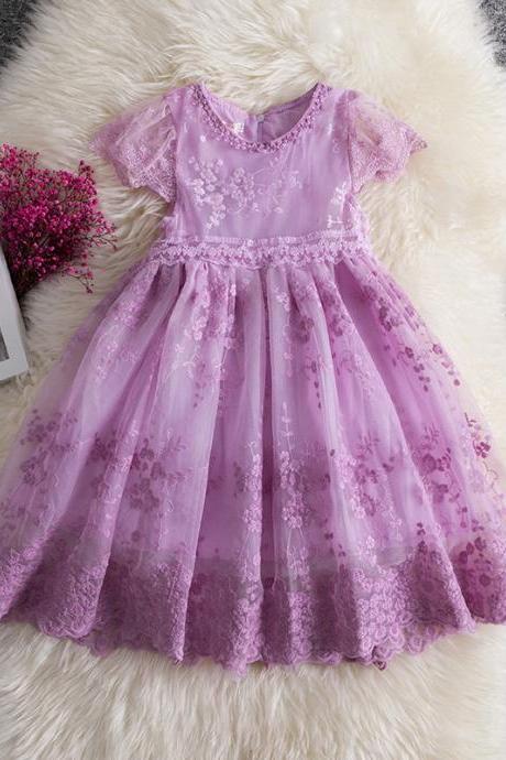 Children's skirts small and medium-sized girls' dresses short-sleeved lace spring autumn princess dress