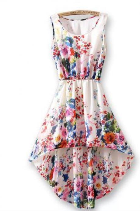 Women Summer New Slim Fashion Print Irregular Sleeveless Tank Dress