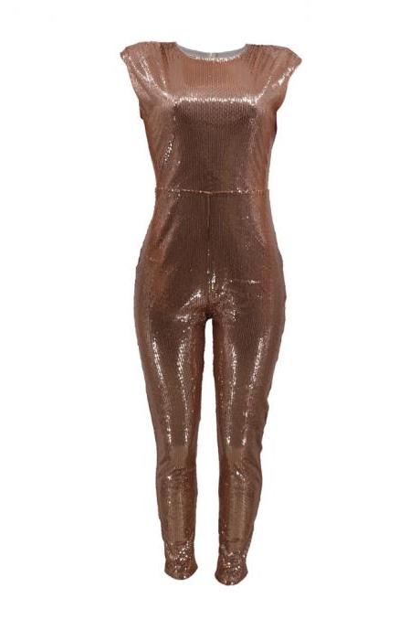 Hot selling women sequin jumpsuit new sexy temperament sleeveless jumpsuit