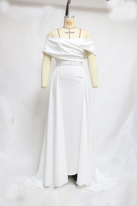 new women evening dress thin temperament slim one-shoulder sexy white trailing dress