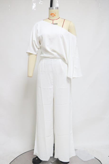 Spring summer new women jumpsuit trousers straight type short-sleeved chiffon temperament commuter casual pants