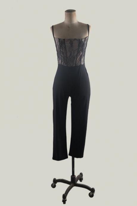 New Women Sexy Lace Sling Sleeveless Jumpsuit