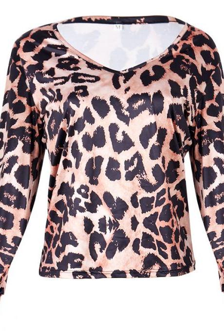 Womens Blouses Long Sleeve Leopard Print Autumn Casual Loose V Neck Shirt Loose Shirts 