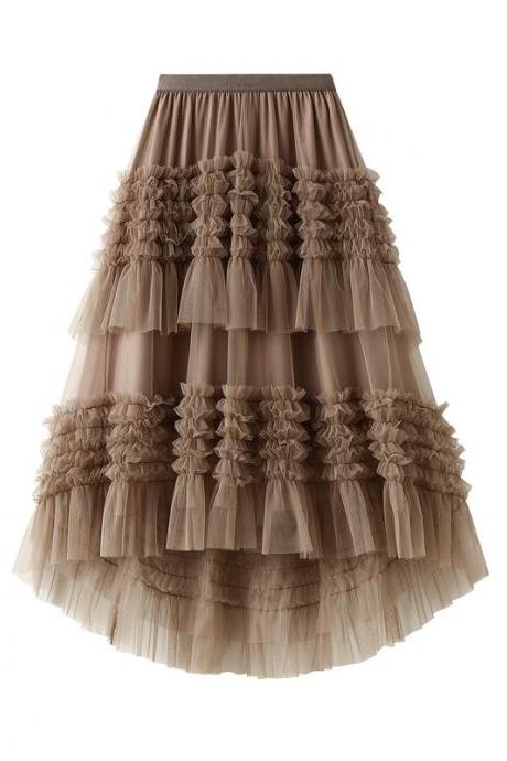 women New all-match mesh long skirt layered heavy industry cake irregular thin gauze skirt 