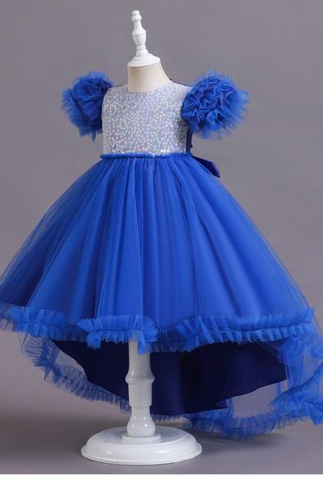 Flower Girl Wedding Banquet Long Dress Kids Elegant Puffy Bow Birthday Party Dress Pageant Ball Gown Formal Dress