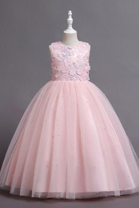  Flower Girl Wedding dress,Banquet Lace Long Dress, Kids Elegant dress,Puffy Bow Birthday Party Dress, Pageant dress,Ball Gown dress,Formal Dress