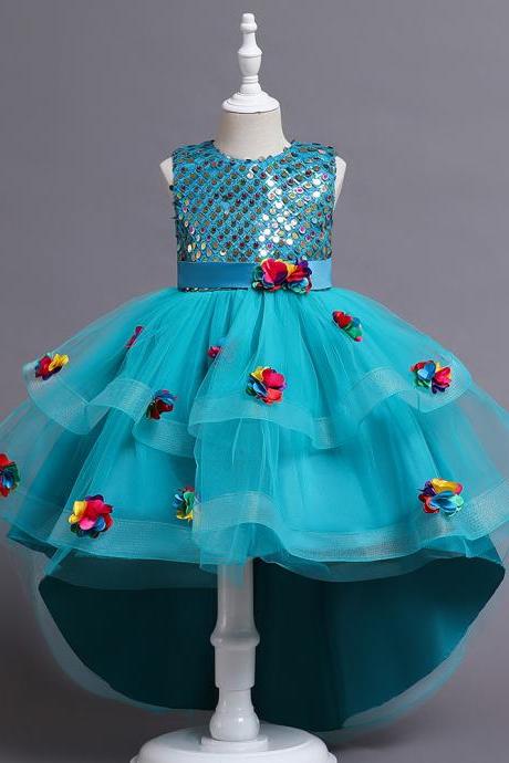 New children princess dress girls mesh flower vest trailing piano performance dress