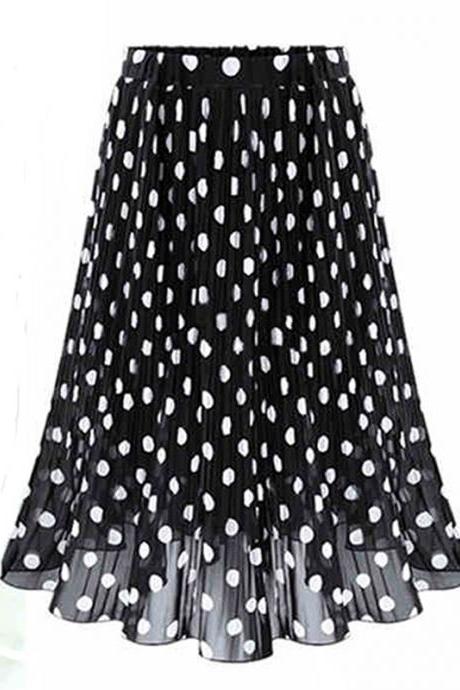 Women Tulle Polka Dot Chiffon Pleated Skirt Summer fashion Midi Flared Skirt 