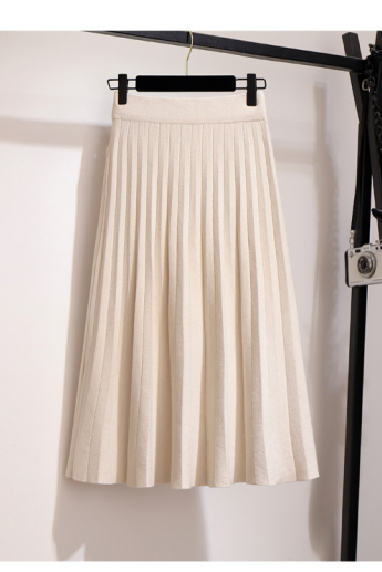 Knitted Solid Color Autumn Winter Long Skirts Women Female Vintage High-Waisted Skirts Clothes 