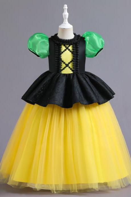 Children Halloween Pumpkin Dress Girl Princess Middle School Performance Pengpeng Long Color Matching
