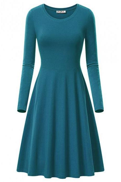  Women Dress Solid Vintage O Neck Casual High Waist Sleeve Fitted Black Green Vestidos Ladies Sexy Summer Dress Clothing