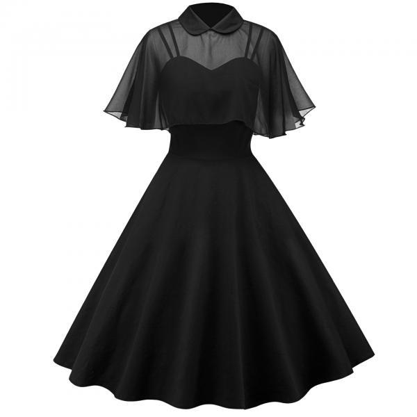 Vintage Hepburn 50 60s Casual Dress Doll Collar Butterfly Sleeve Cloak ...
