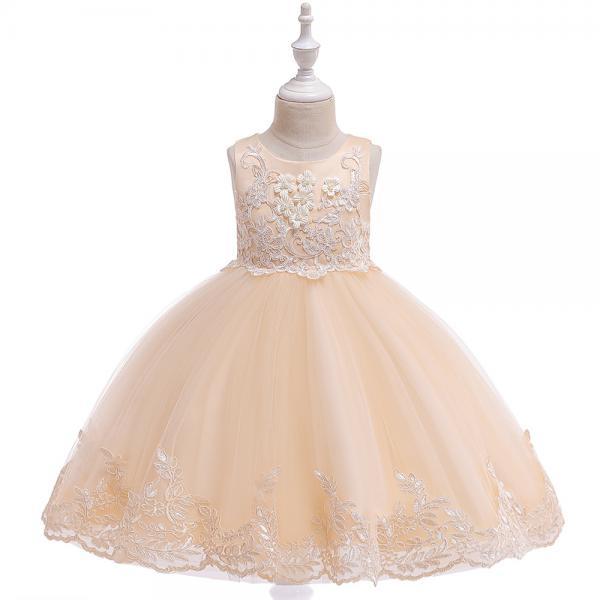 Applique Lace Flower Girl Dress Princess Wedding Birthday Prom Party ...