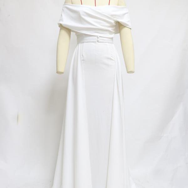 new women evening dress thin temperament slim one-shoulder sexy white trailing dress