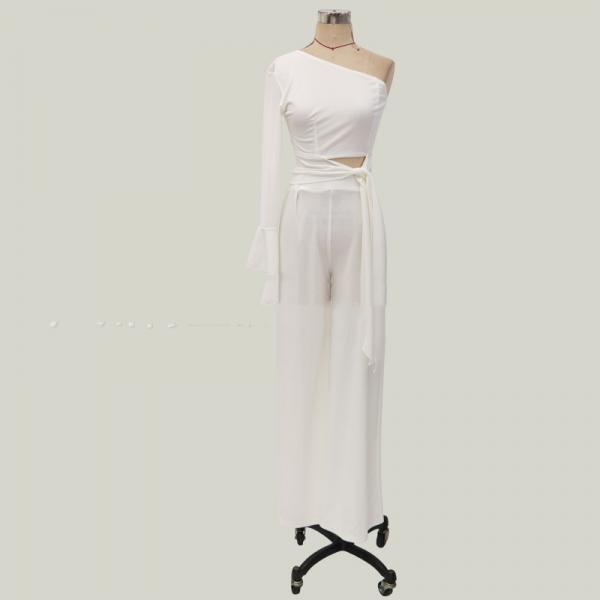 New women suit one-shoulder sleeve lace-up casual pants two-piece set