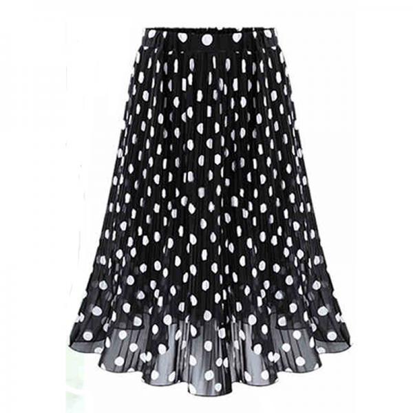 Women Tulle Polka Dot Chiffon Pleated Skirt Summer fashion Midi Flared Skirt 