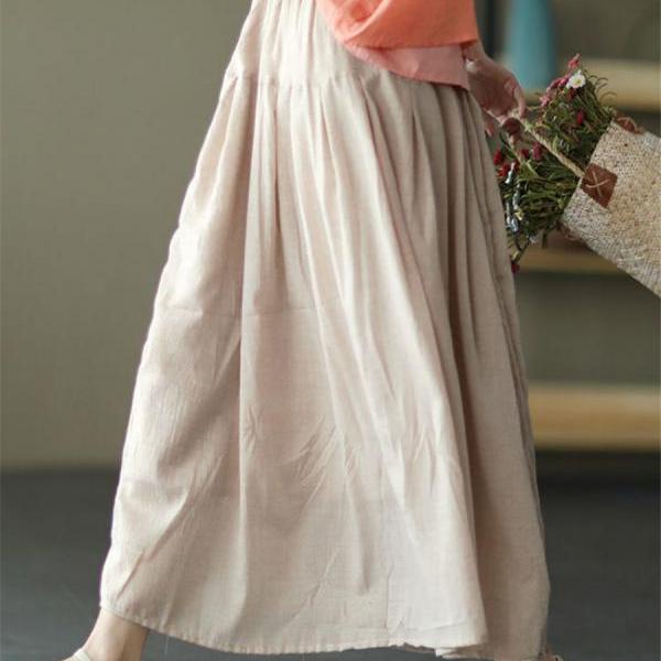 autumn casual temperament double layer cotton linen women skirt ladies large skirt pure elegant long skirt 