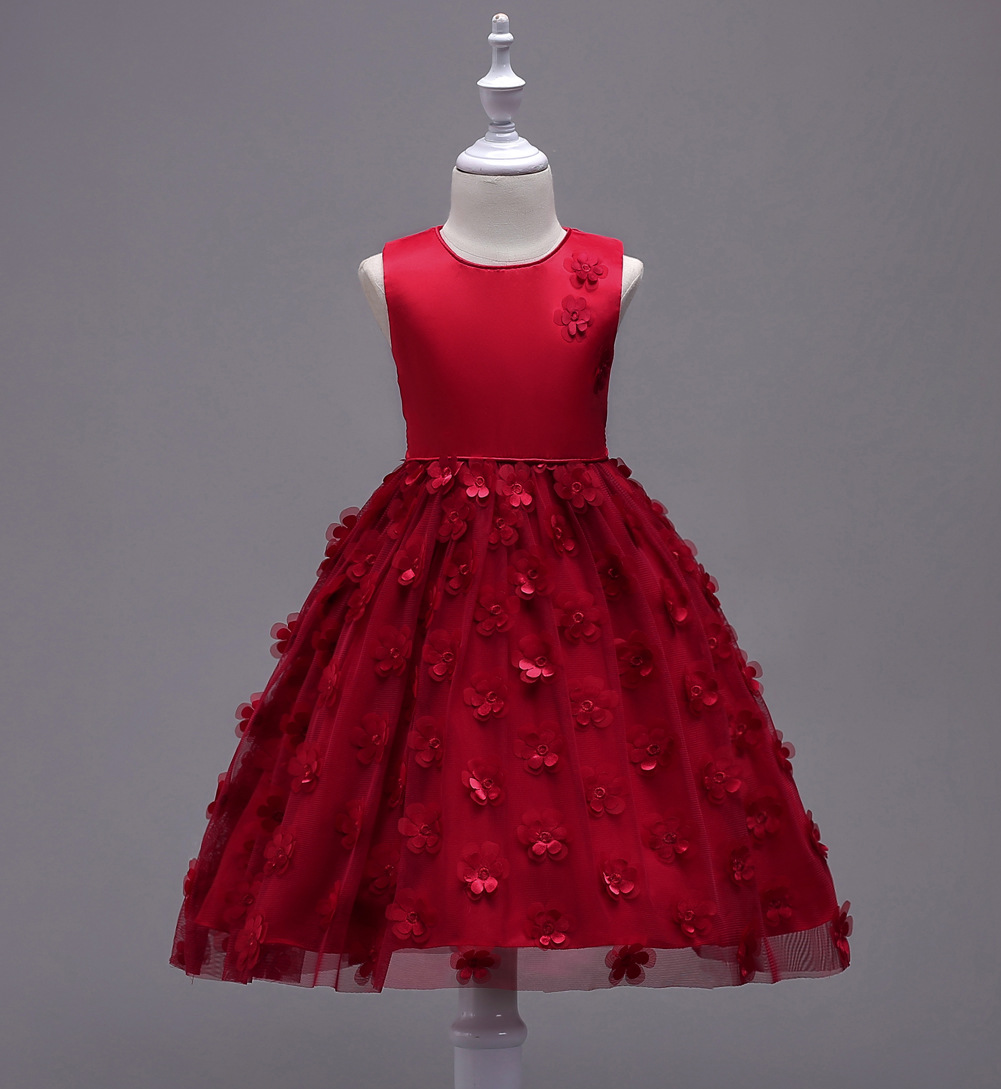 Flower Girl Dress Bow Sleeveless Kids Wedding First Communion Evening