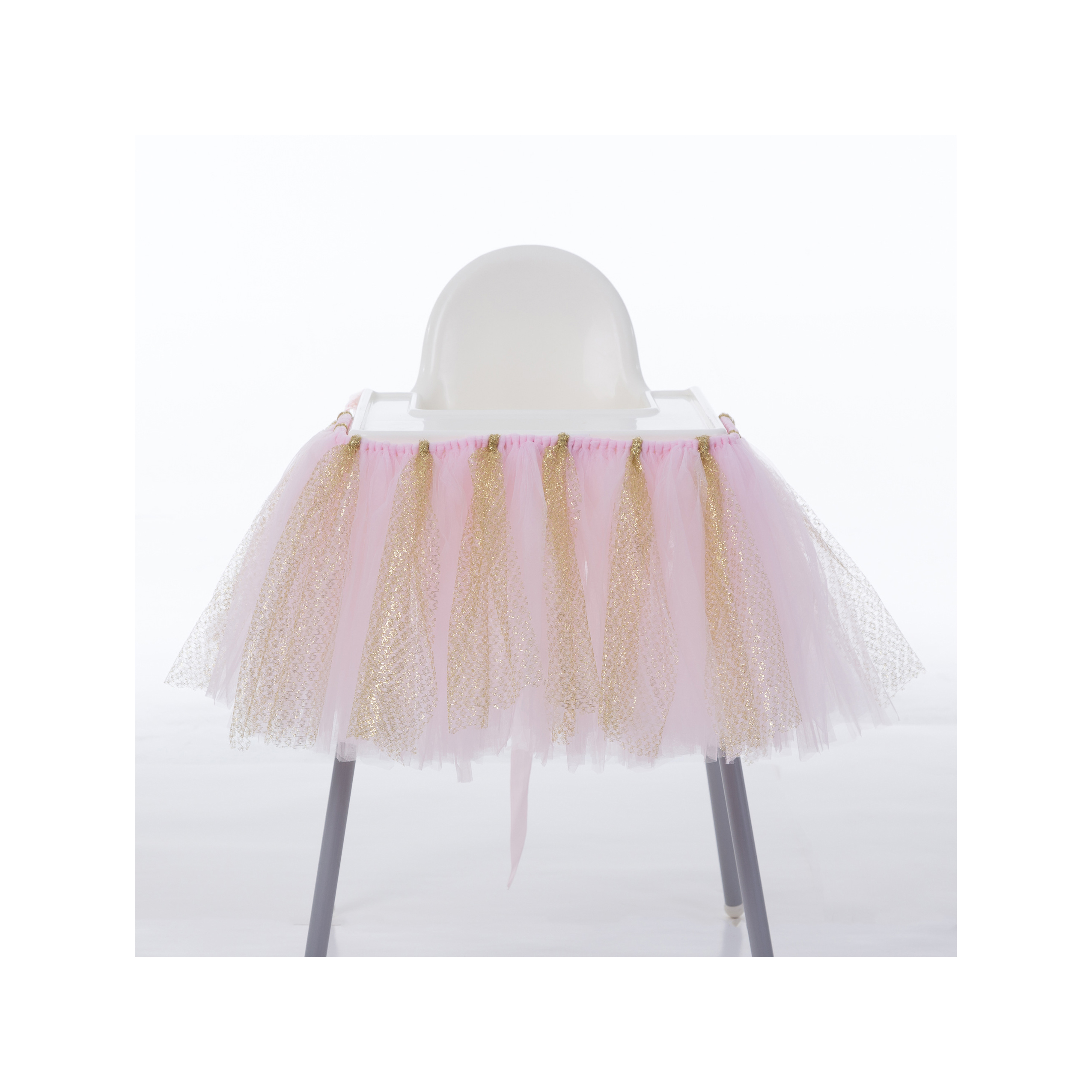 Tutu Tulle Table Skirts High Chair Decor Baby Shower Decorations For Boys Girls Party Set Birthday Party Supplies Pink Gold