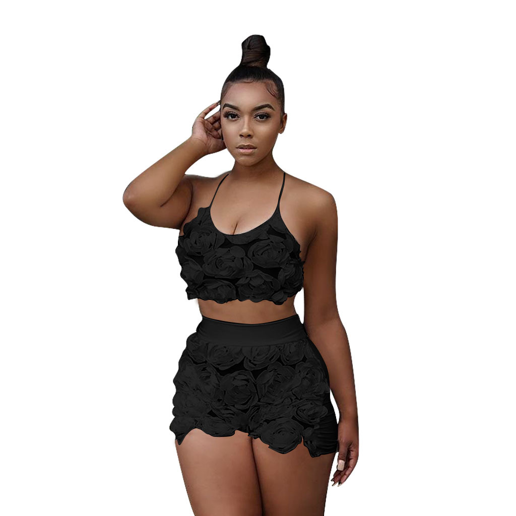 black crop top and shorts set